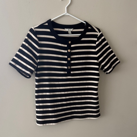 RW&CO. Tops - RW&CO. Black & White Striped Short Sleeve Henley